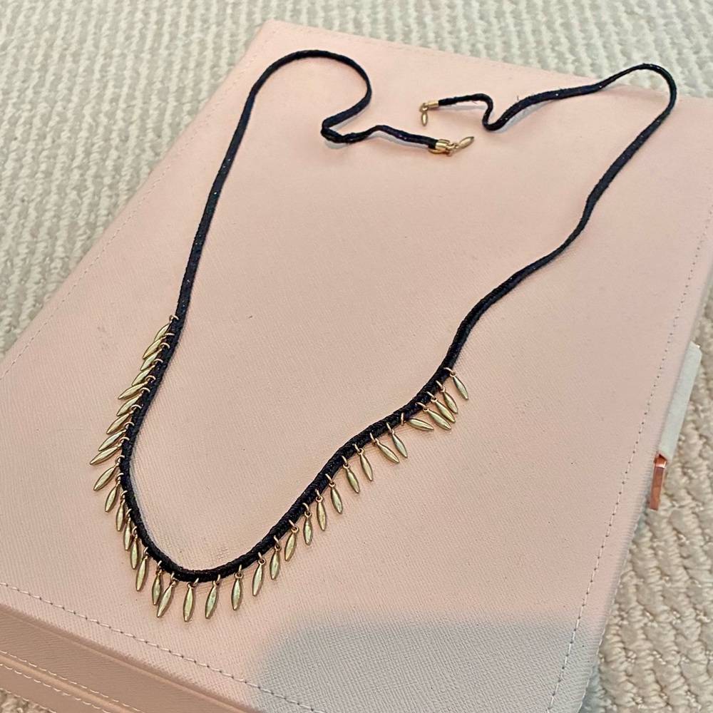 Stella & Dot Black Cord Necklace with Gold Teardrop Accents